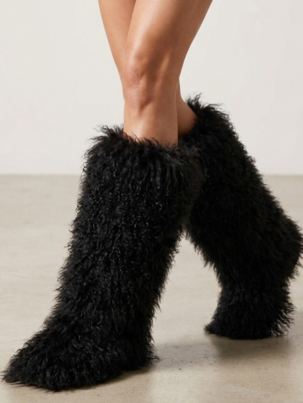 Women's Black sheep Fur Shaggy Knee-High Boots